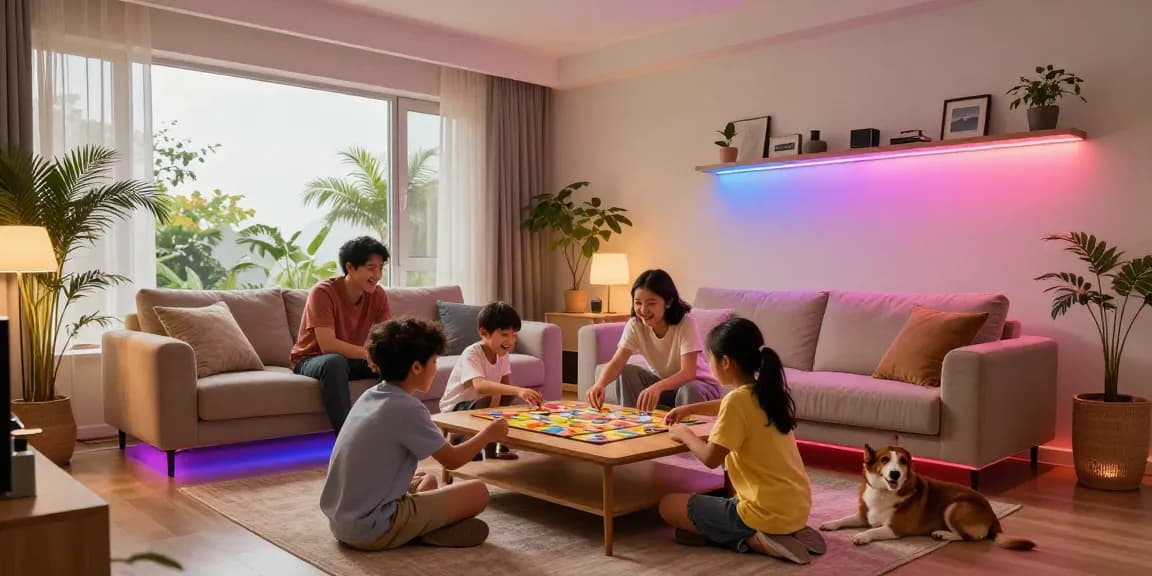 Proiector LED modern în interior de locuință, ideal pentru iluminat de calitate.