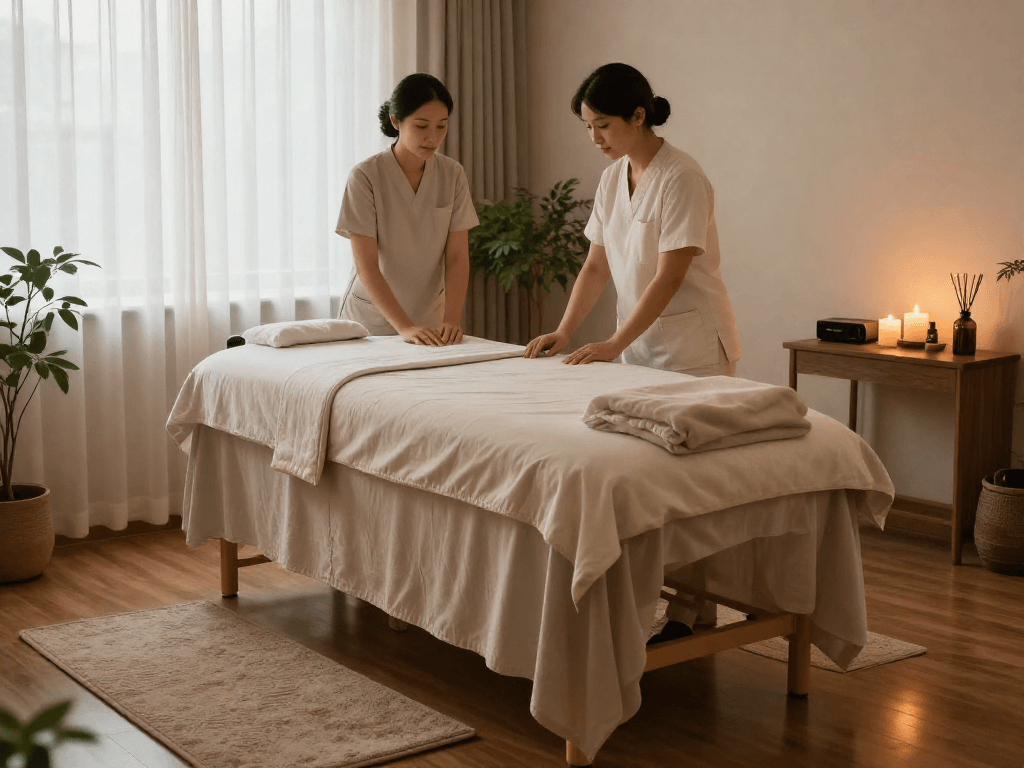Tranquil 서대문출장안마 massage room with calming ambiance and cozy setup.