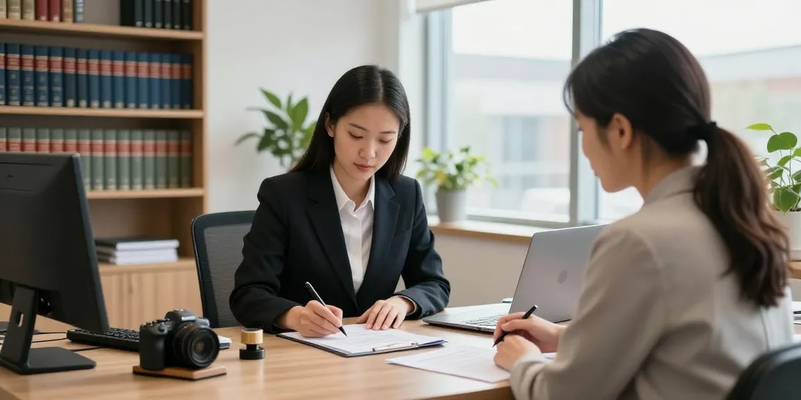 Licensed notary public assisting client in Brampton, Ontario, showcasing botary near me services in a professional office.