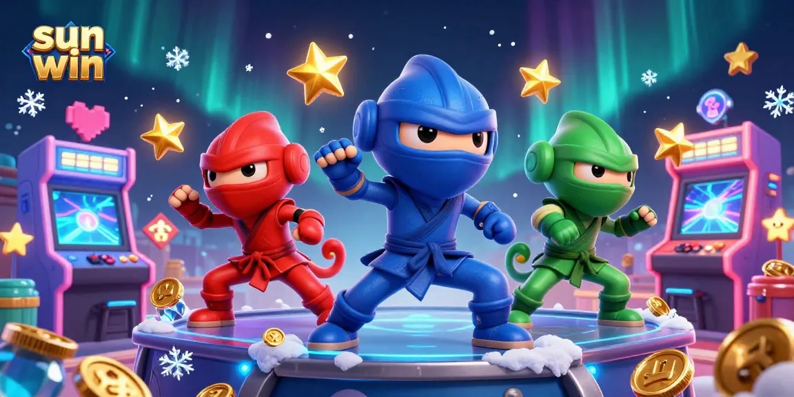 Experience sun win in this vibrant 3D digital illustration showcasing ninja chameleons and casino elements!