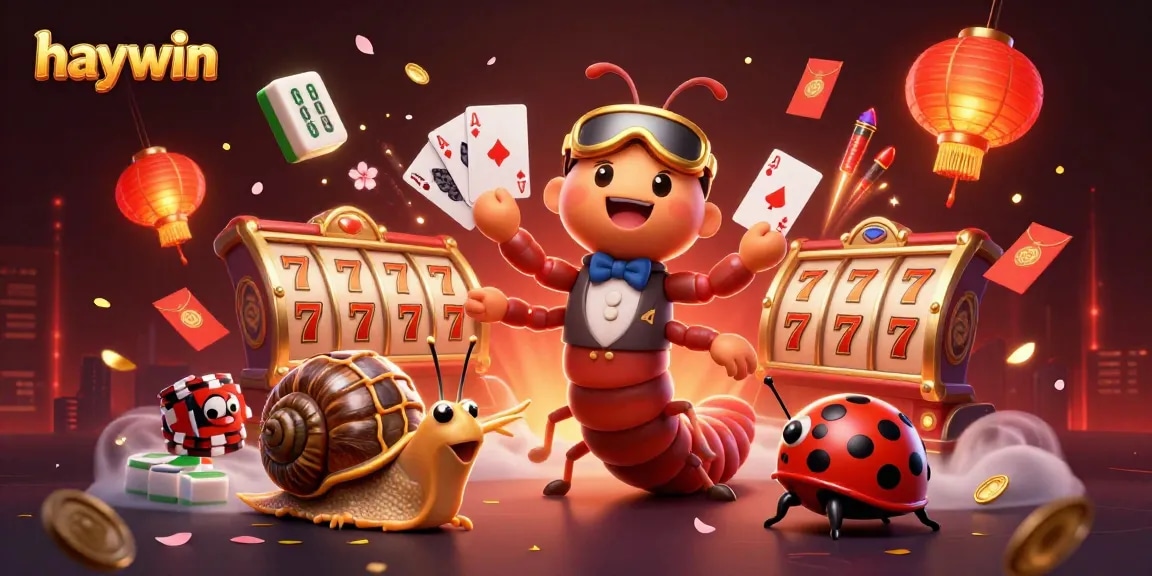 Experience excitement at haywin with a 3D cartoon millipede dealer showcasing captivating slot games and vibrant casino elements.