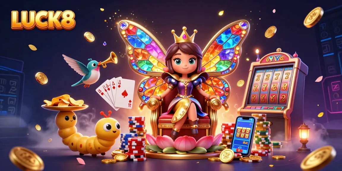 Experience luck and excitement with LUCK8's dazzling 3D casino scene featuring rich graphics and dynamic slots.