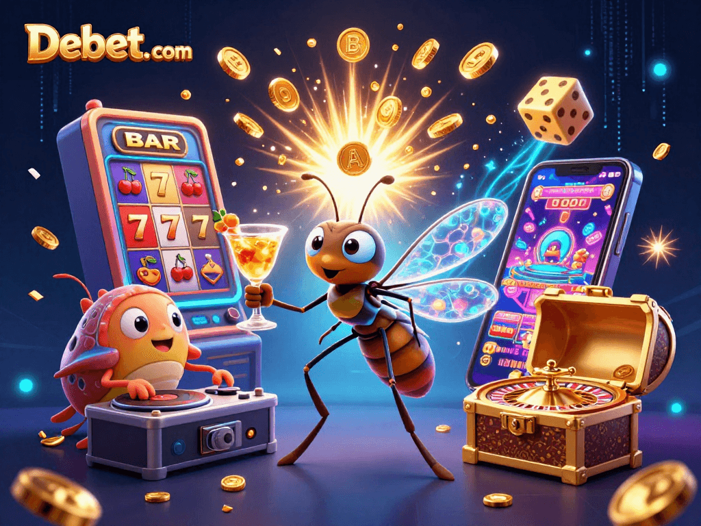 Win big at Debet. com with vibrant 3D casino characters celebrating jackpots and exciting games.
