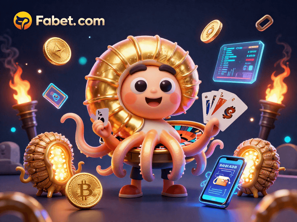 Engage with exciting games at Fabet. com, showcasing a vibrant scene with a giant nautilus roulette wheel.