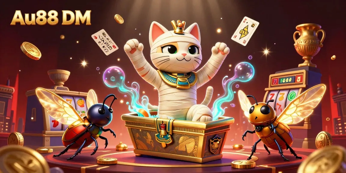 Experience winning excitement at Au88 DM's pyramid casino with vibrant characters and thrilling slot elements.