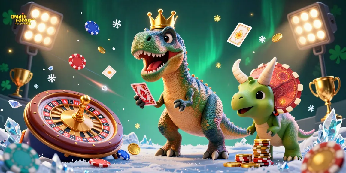 Experience the thrill of online roulette Australia with a vibrant 3D casino illustration featuring T-Rex, pterodactyl, and triceratops.