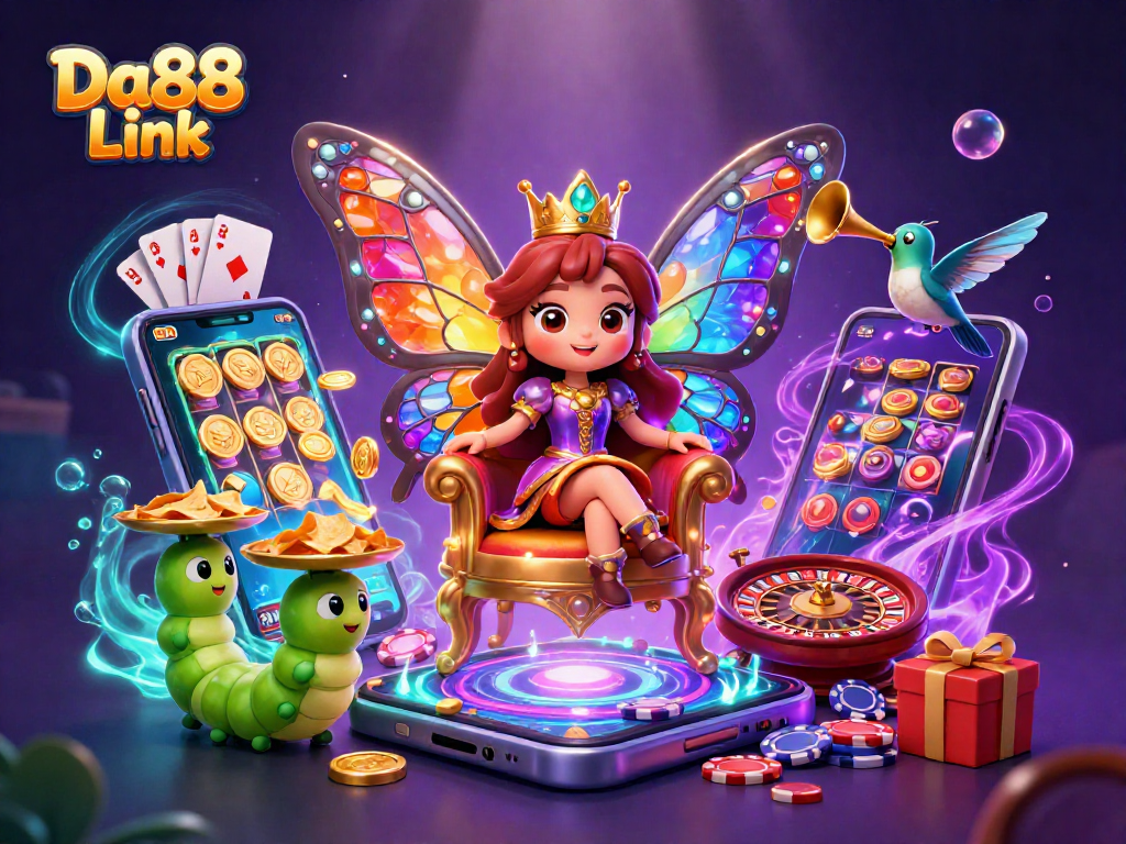 Engage with the exciting world of Da88 Link through vibrant casino elements and colorful animations.