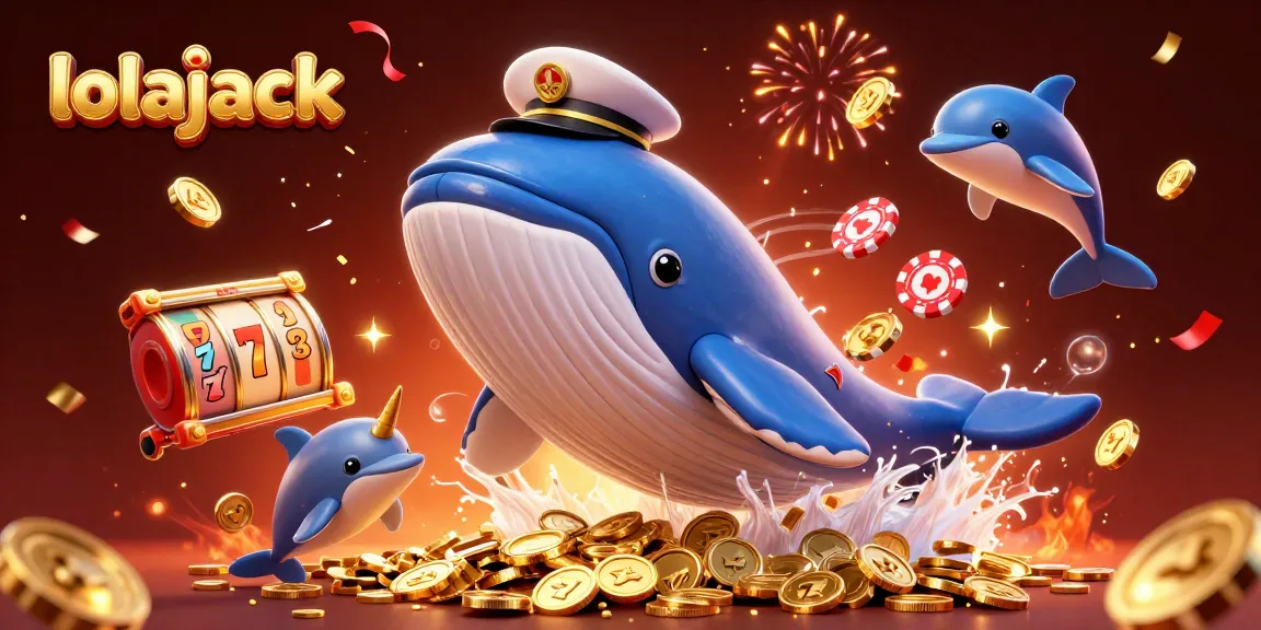 Experience the thrill of lolajack with a vibrant 3D whale and casino-themed characters.