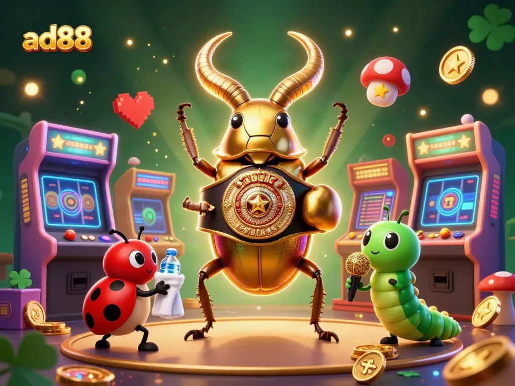 Engage in thrilling ad88 casino action with lively characters and immersive game elements in a vibrant illustration.