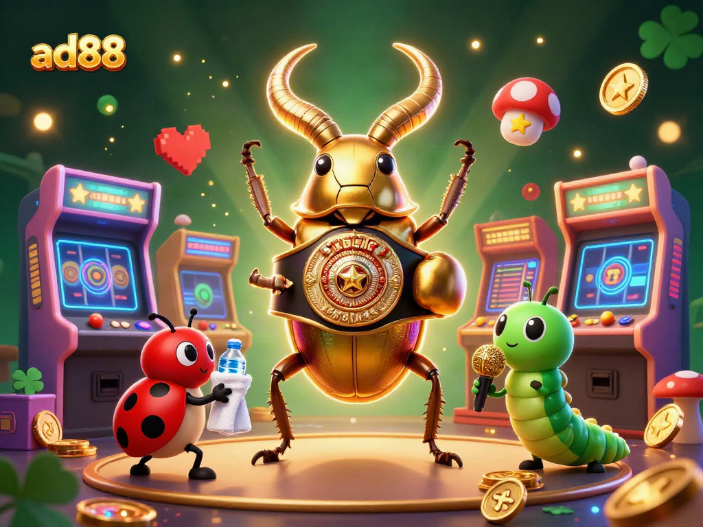 Engage in thrilling ad88 casino action with lively characters and immersive game elements in a vibrant illustration.