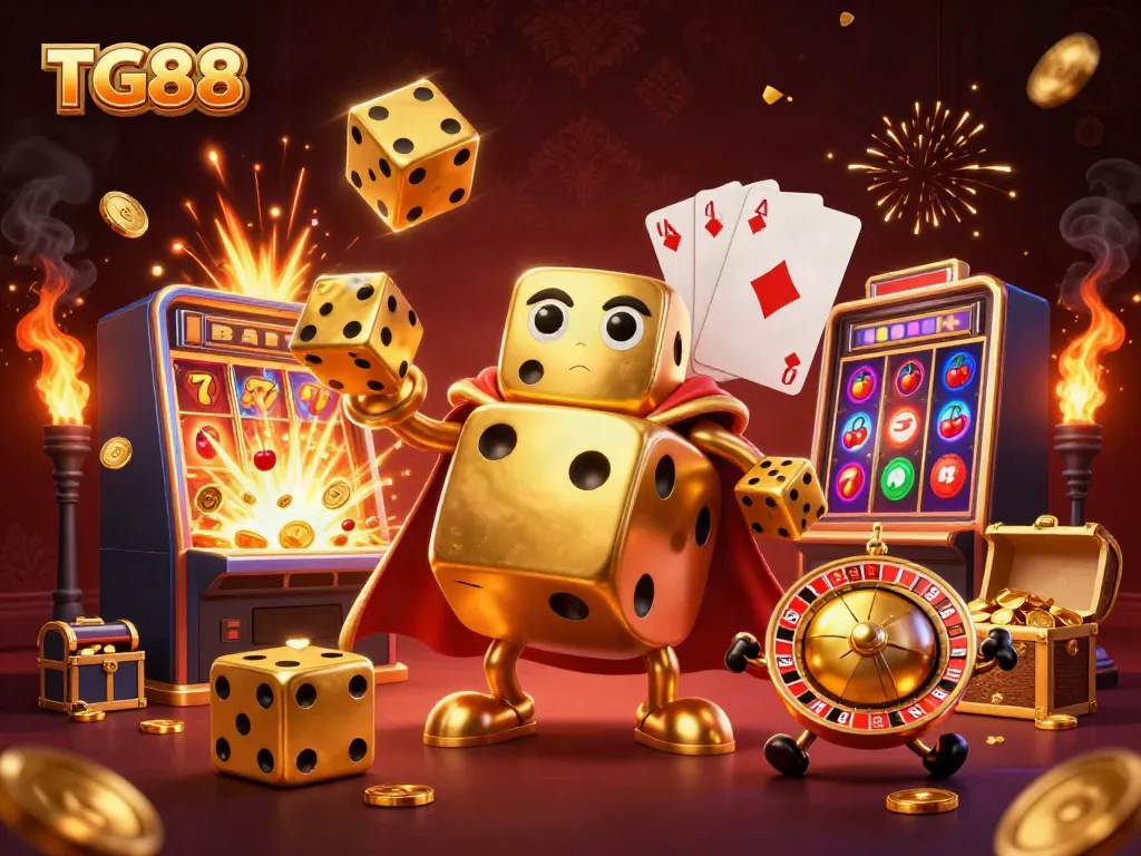 Experience winning moments with TG88 in a vibrant, colorful casino scene filled with excitement.