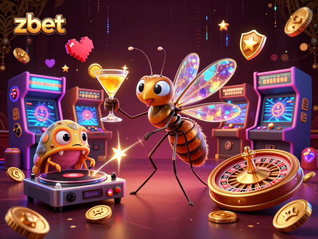 Experience thrilling gaming with zbet's vibrant casino mascot illustration and dynamic gaming elements.