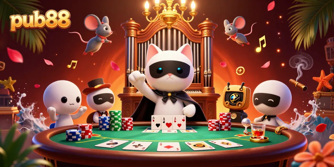 Experience the thrill at pub88 with vibrant 3D casino characters and dynamic poker elements.