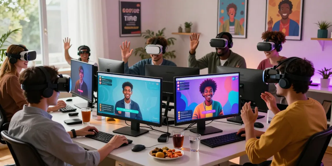 Engaging virtual chat experience with diverse AI characters on Crushon IA platform, vibrant home office setting.