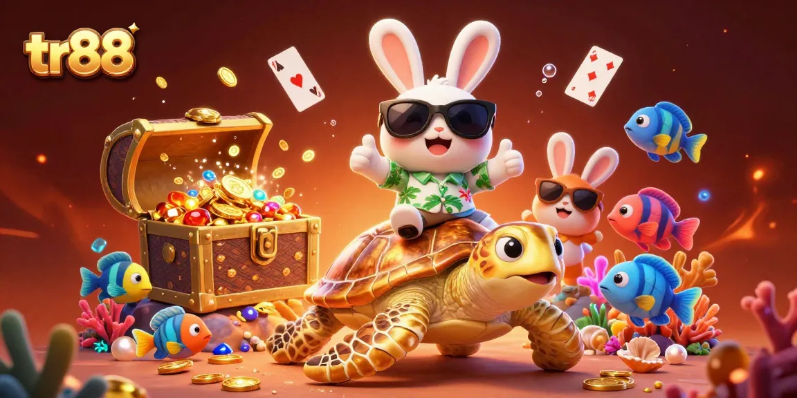 Win big with tr88 in a colorful 3D underwater casino scene featuring lucky characters.