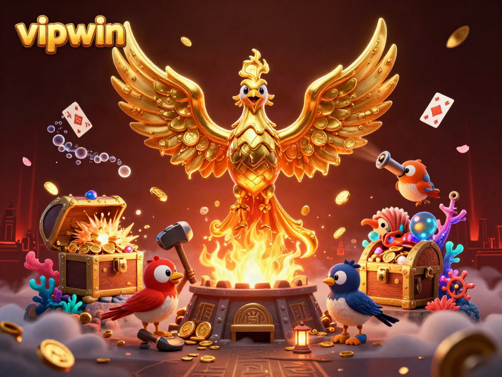 Experience the thrilling vipwin casino world with a molten phoenix and treasure-filled scenes.
