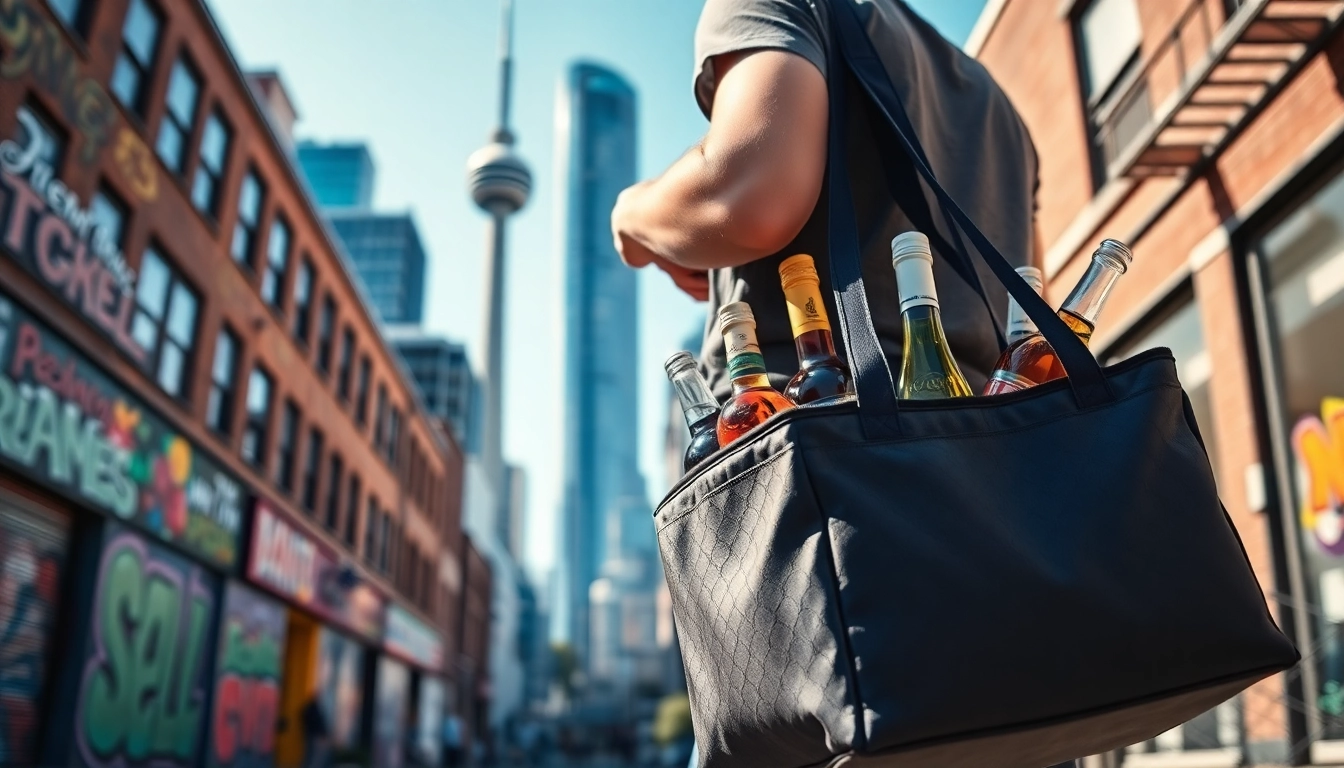 Reliable alcohol delivery Toronto service with a delivery person showcasing premium beverages.