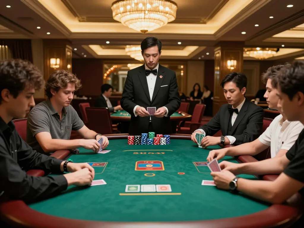 Players strategizing during a high-stakes poker game, experiencing the thrill of 79 số đỏ action.