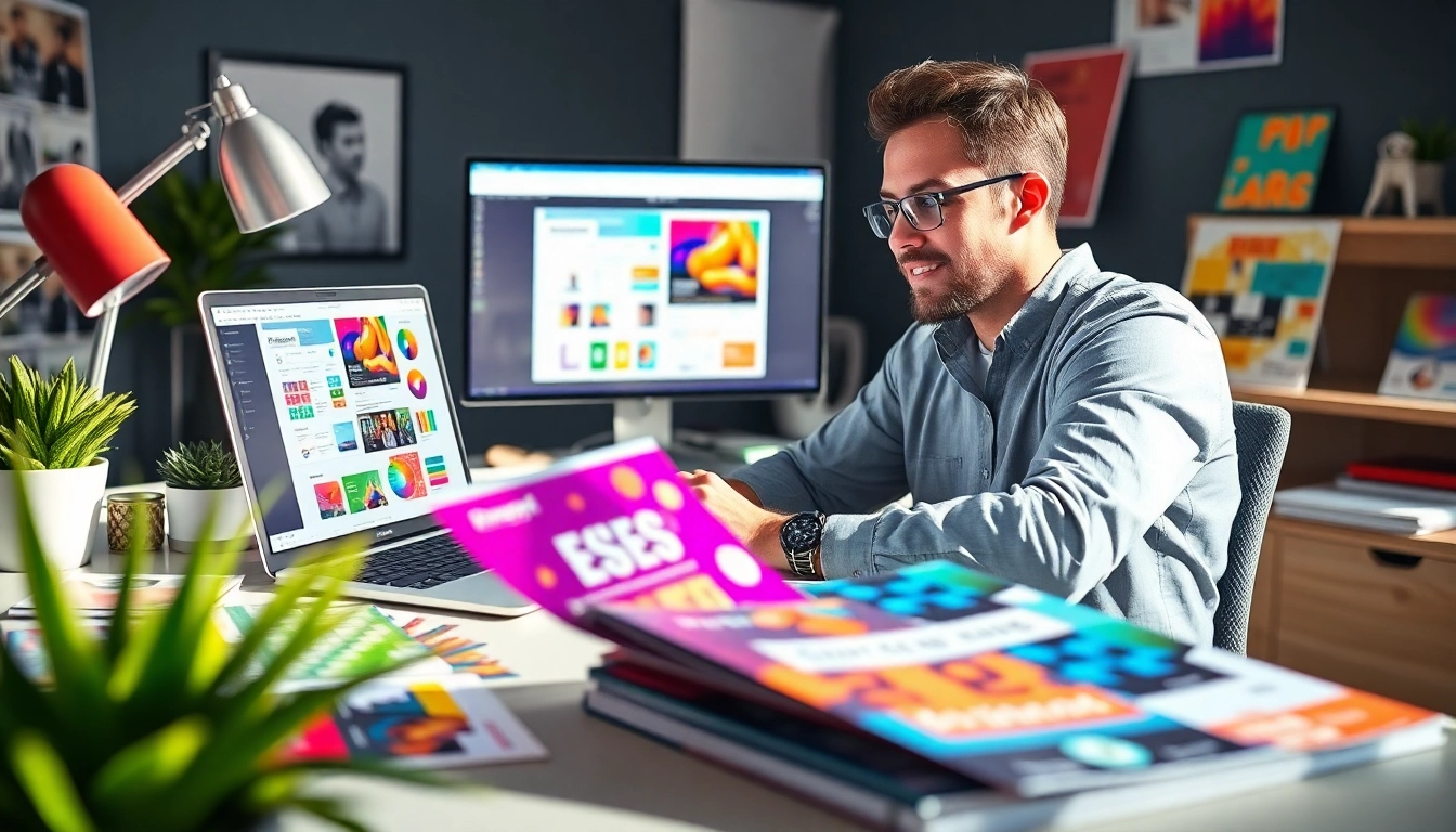 Designing engaging Flyers online with colorful templates and tools at a stylish workspace.