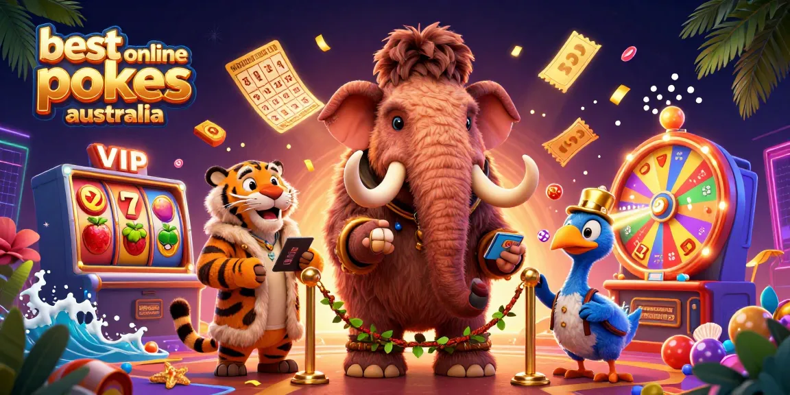 Celebrate the best online pokies Australia at this vibrant casino scene with fun characters