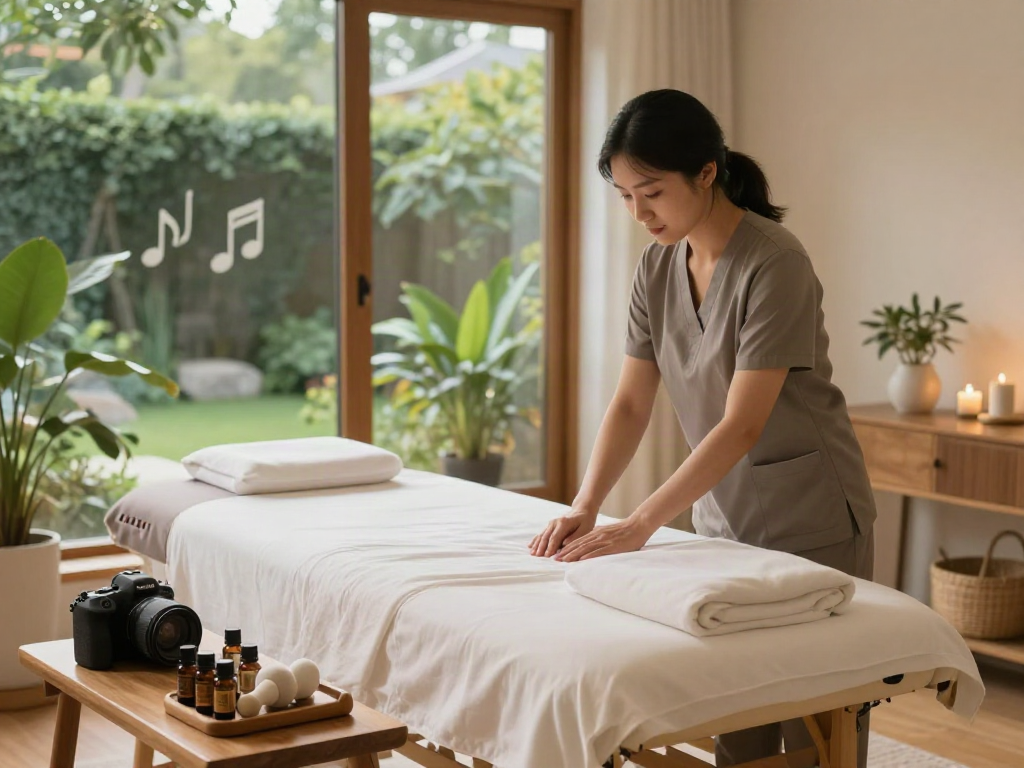용인출장안마 therapy setting with calming atmosphere and massage tools