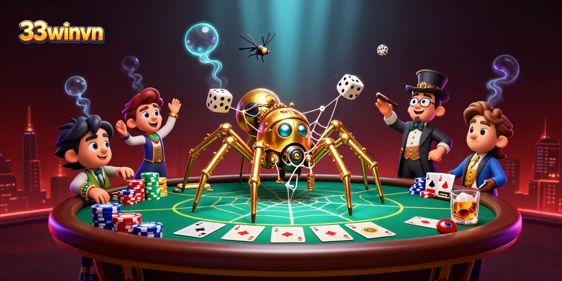 Experience thrilling gameplay at 33winvn with a lively casino scene featuring dynamic poker elements.