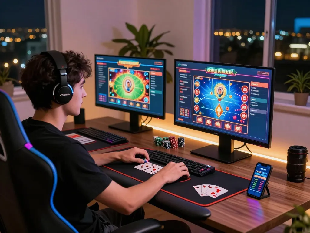 Dynamic online gambling scene featuring MM88 gaming setup and excitement