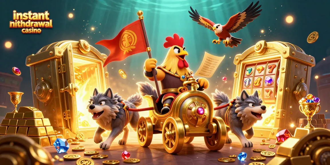 Experience the thrill of winning at an instant withdrawal casino with a dynamic scene of treasure and gameplay.