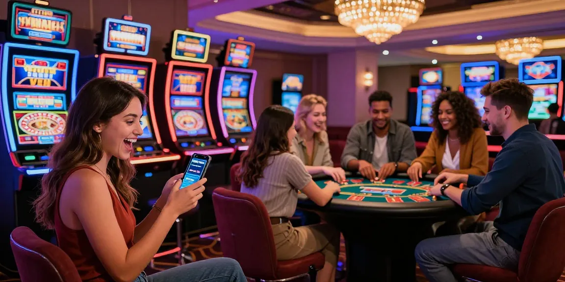 Spieler genießen Spiele in einem Paysafe Card Casino, das Aufregung und eine lebendige Atmosphäre präsentiert.