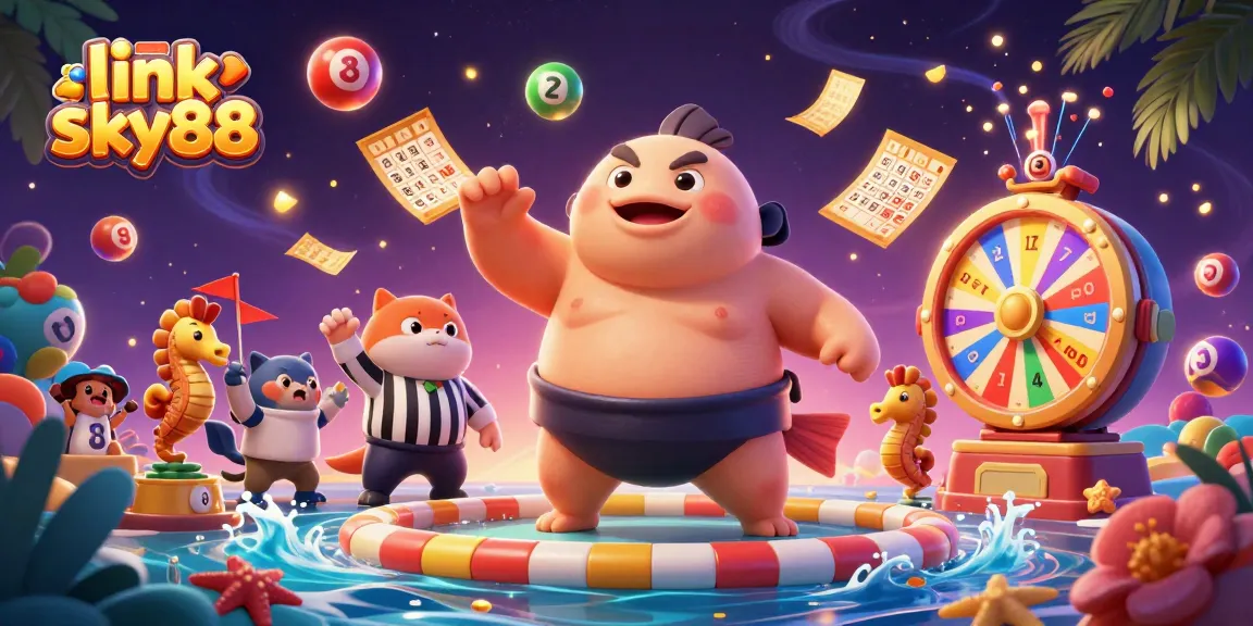 Experience excitement with link sky88 as colorful lottery balls and festive casino vibes abound.