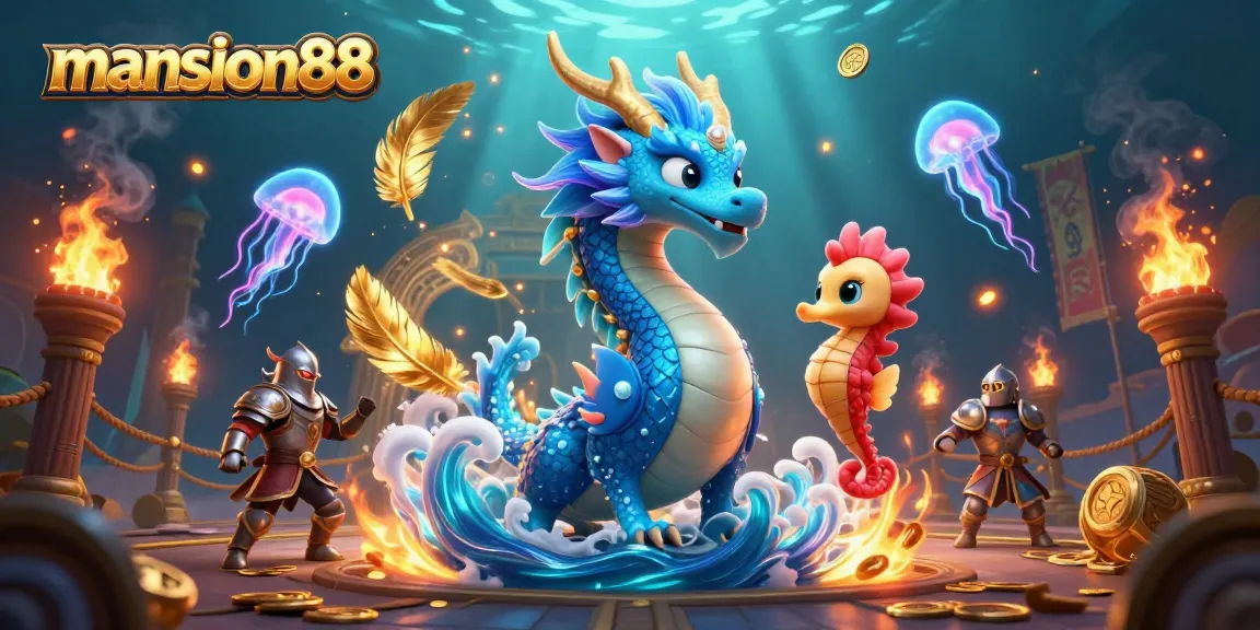 Experience thrilling gameplay with mansion88's azure water dragon and coral knights in a vibrant fighting arena.