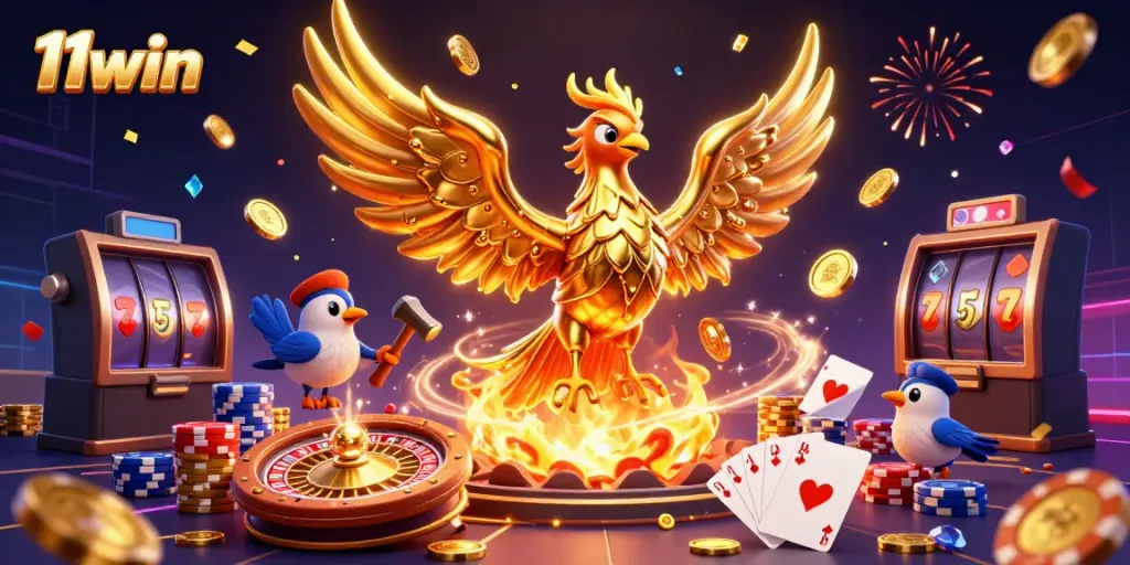 Experience the thrill of 11win casino gaming with stunning golden phoenix and dynamic game elements.
