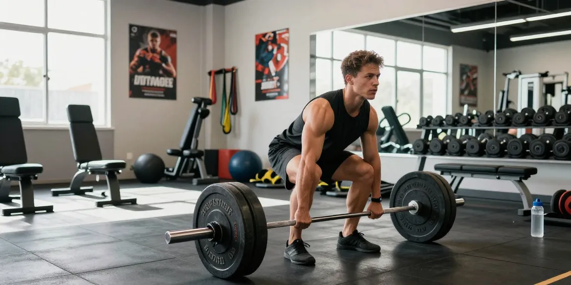 Starker Athlet im Anabolika Shop Deutschland, der im modernen Fitnessstudio Kreuzheben ausführt und Fitnessengagement zeigt.