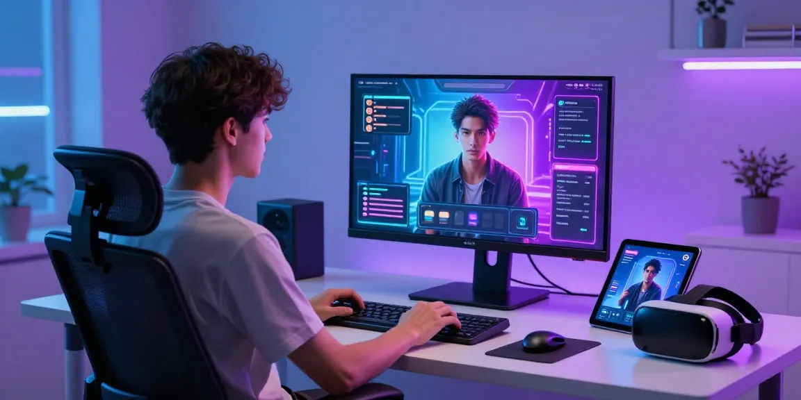 Engaging with nsfw ai character on a futuristic platform, showcasing immersive digital interaction.