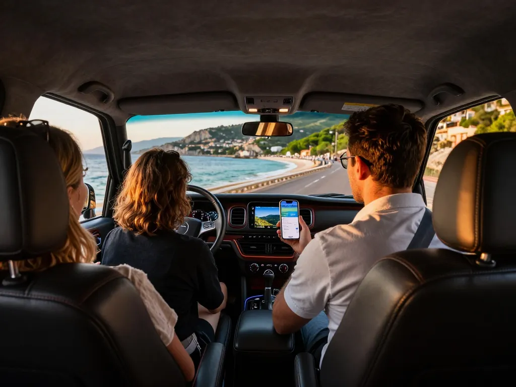 Taxi St Tropez, véhicule de luxe avec côte pittoresque, expérience de conduite confortable.
