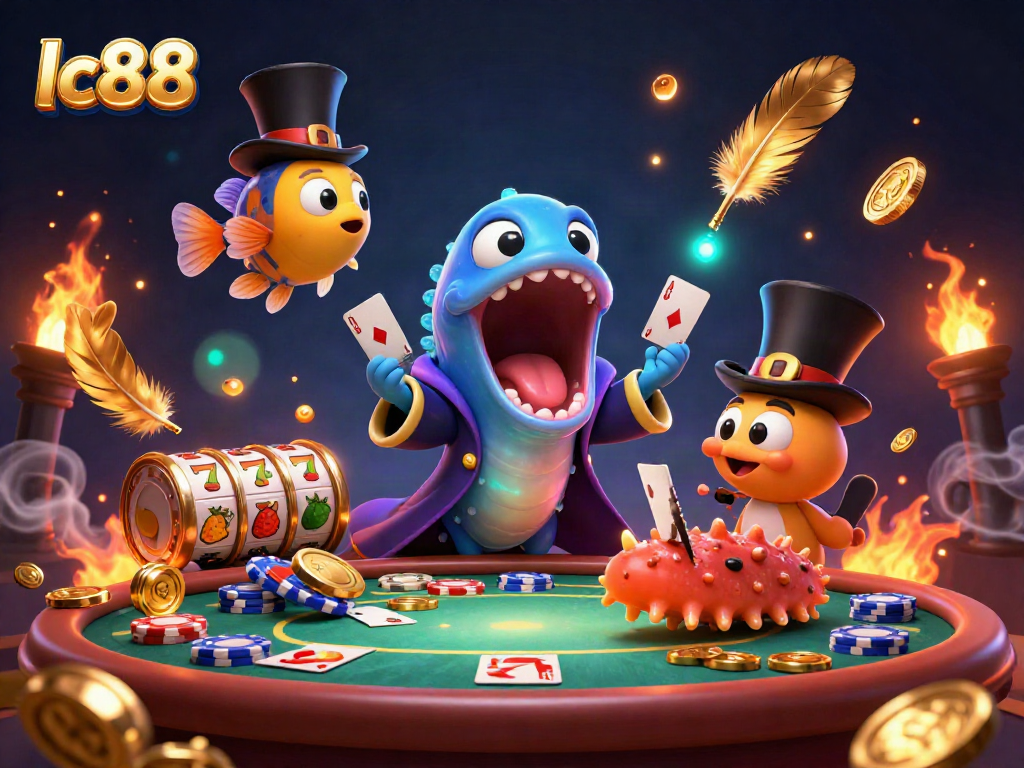 Engage in thrilling casino action with lc88's vibrant gambling scene featuring dynamic characters and immersive elements.