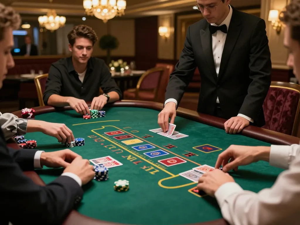 gamebaidoithuong8 players placing bets at a blackjack table in an upscale casino