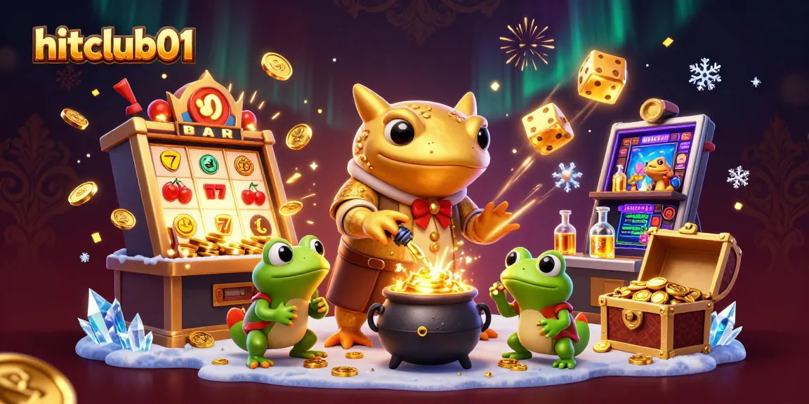 Engage with hitclub01 as a 3D golden alchemist transforms metals into coins surrounded by casino elements.