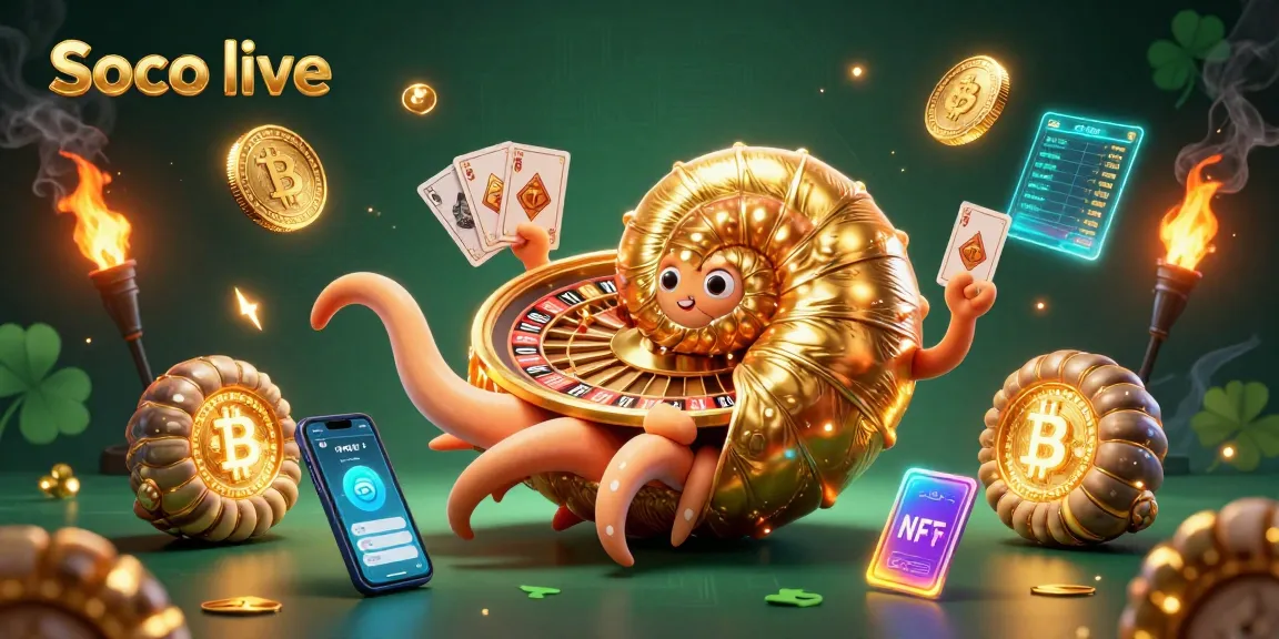 Engage with Soco live in a vibrant casino-themed digital illustration showcasing excitement and winnings.