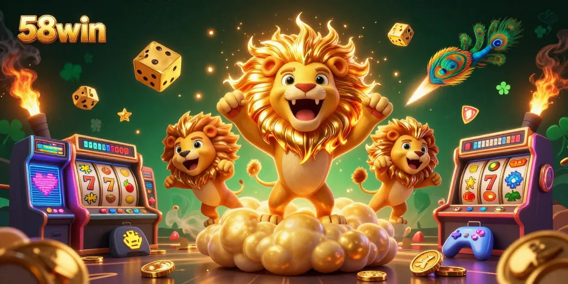 Experience thrilling gameplay with 58win's vibrant casino atmosphere and golden elements.