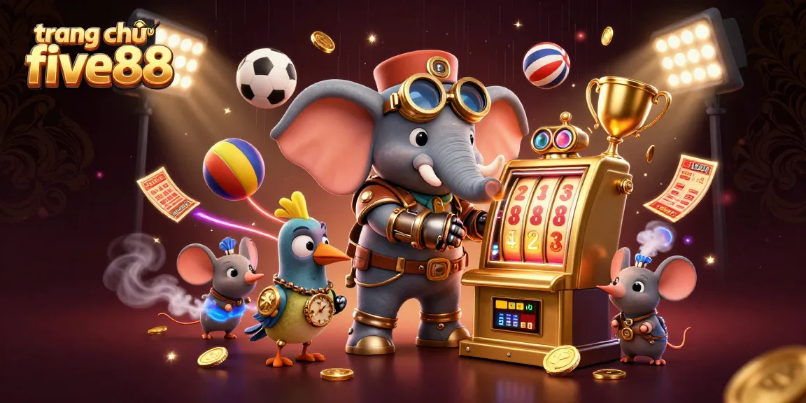 Spin to win with trang chủ five88's vibrant casino-themed illustration showcasing exciting gaming action.
