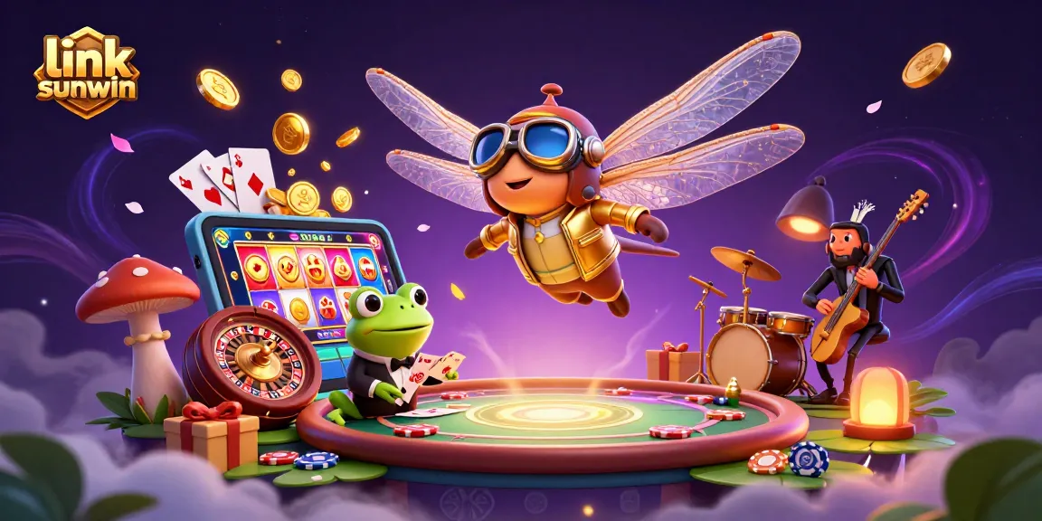 Engage with the vibrant gaming experience at link sunwin, featuring a whimsical helicopter pilot and a lively casino.